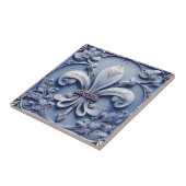Fleur de Lis  Antiek Blue Faux Relief Tegeltje (Zijkant)