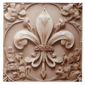Fleur de Lis  Antiek Brown Faux Relief Tegeltje (Voorkant)