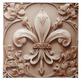 Fleur de Lis  Antiek Brown Faux Relief Tegeltje