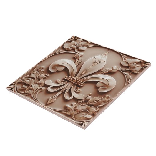 Fleur de Lis  Antiek Brown Faux Relief Tegeltje (Zijkant)