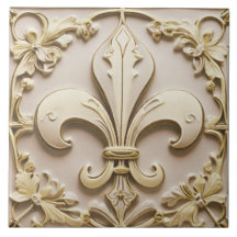 Fleur de Lis Antiek Cream Gold Beige Faux Relief