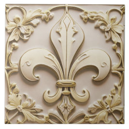 Fleur de Lis Antiek Cream Gold Beige Faux Relief Tegeltje