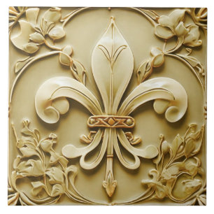 Fleur de Lis Antiek Gold Faux Relief Tegeltje