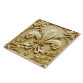 Fleur de Lis  Antiek Gold Faux Relief Tegeltje (Zijkant)
