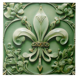 Fleur de Lis  Antiek Green Faux Relief Tegeltje