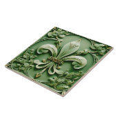 Fleur de Lis  Antiek Green Faux Relief Tegeltje (Zijkant)