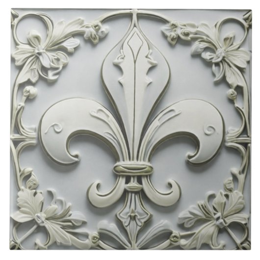 Fleur de Lis Antiek Grey Faux Relief Tegeltje (Voorkant)