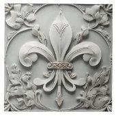 Fleur de Lis Antiek Grey Faux Relief Tegeltje (Voorkant)