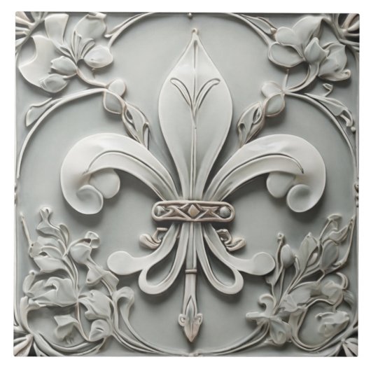 Fleur de Lis  Antiek Grey Faux Relief Tegeltje (Voorkant)