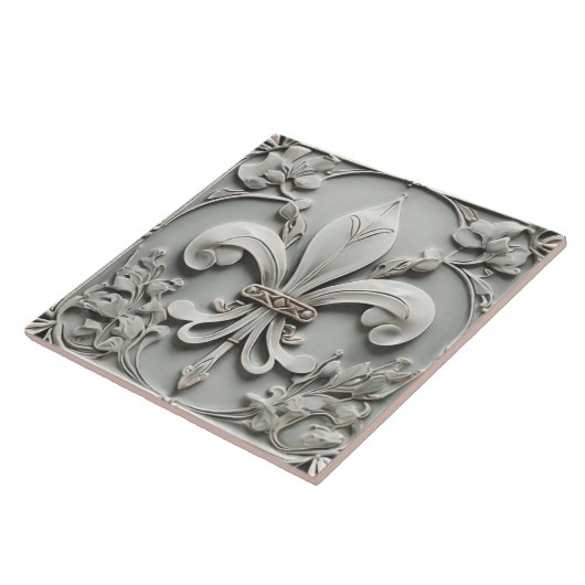 Fleur de Lis Antiek Grey Faux Relief Tegeltje (Zijkant)