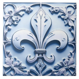 Fleur de Lis Antiek Lichtblauw Faux Relief Tegeltje