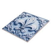 Fleur de Lis Antiek Lichtblauw Faux Relief Tegeltje (Zijkant)