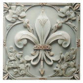 Fleur de Lis  Antiek Mint Faux Relief Tegeltje (Voorkant)