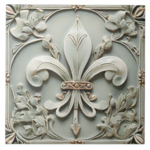 Fleur de Lis  Antiek Mint Faux Relief