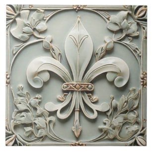 Fleur de Lis  Antiek Mint Faux Relief Tegeltje