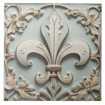 Fleur de Lis Antiek Pastel Light Mint Faux Relief