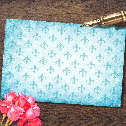 Fleur De Lis Aqua Decoupage papier