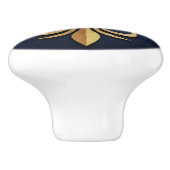 Fleur-De-Lis - Art Deco - Blauw en Goud Keramische Knop (Zijkant)