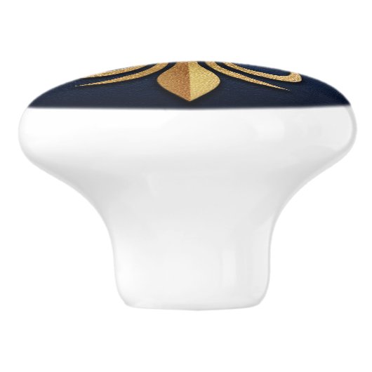 Fleur-De-Lis - Art Deco - Blauw en Goud Keramische Knop (Zijkant)