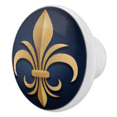 Fleur-De-Lis - Art Deco - Blauw en Goud Keramische Knop (Rechts)