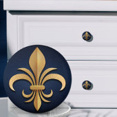 Fleur-De-Lis - Art Deco - Blauw en Goud Keramische Knop
