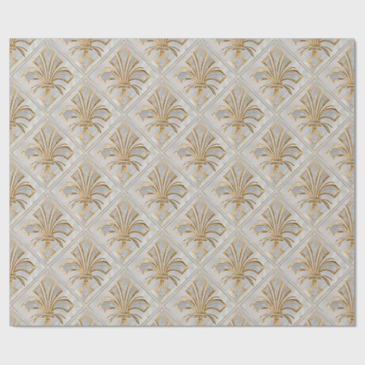 Fleur-de-lis Art Deco - parel en goud Cadeaupapier (Vlak)