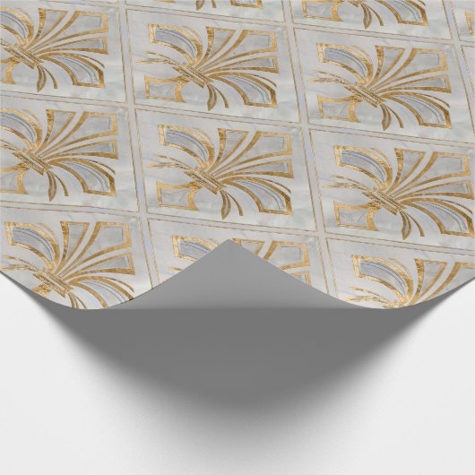 Fleur-de-lis Art Deco - parel en goud Cadeaupapier (Hoek)
