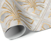 Fleur-de-lis Art Deco - parel en goud Cadeaupapier (Rol Hoek)