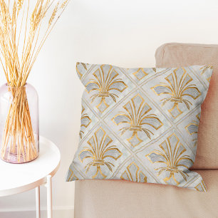 Fleur-de-lis Art Deco - parel en goud Kussen