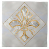 Fleur-de-lis Art Deco - parel en goud Tegeltje (Voorkant)