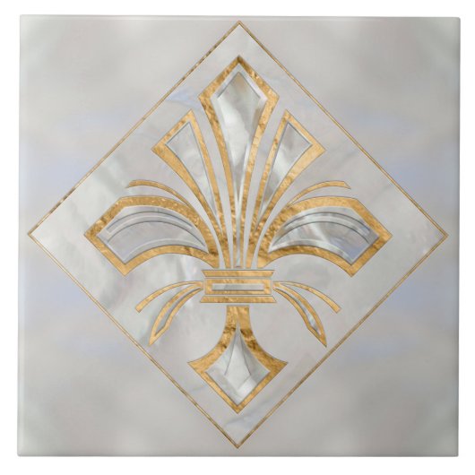Fleur-de-lis Art Deco - parel en goud Tegeltje (Voorkant)