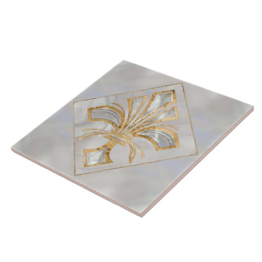 Fleur-de-lis Art Deco - parel en goud Tegeltje (Zijkant)