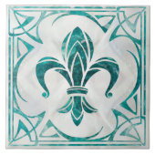 Fleur-de-Lis - Art Nouveau - Aquamarijn Tegeltje (Voorkant)