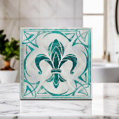 Fleur-de-Lis - Art Nouveau - Aquamarijn Tegeltje