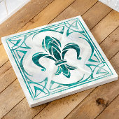 Fleur-de-Lis - Art Nouveau - Aquamarijn Tegeltje