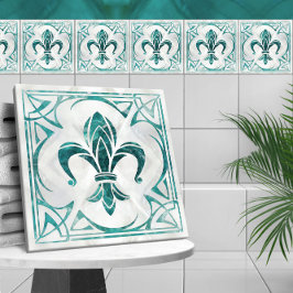 Fleur-de-Lis - Art Nouveau - Aquamarijn Tegeltje