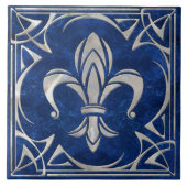 Fleur-De-Lis - Art Nouveau - Blauw Marmer en parel Tegeltje (Voorkant)