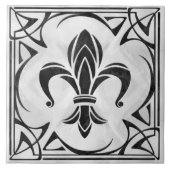 Fleur-De-Lis - Art Nouveau - Zwart Marmer en Parel Tegeltje (Voorkant)