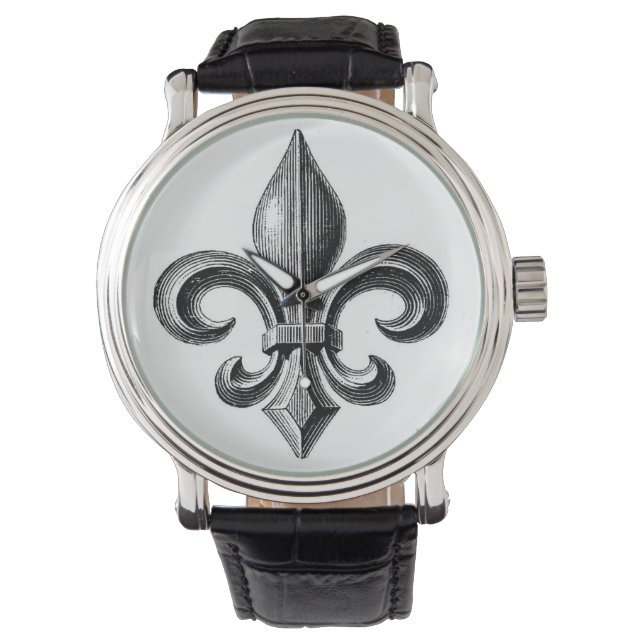 Fleur-de-Lis B&W Design polshorloge Horloge (Voorkant)