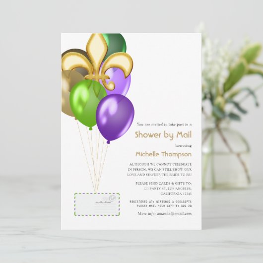 Fleur de Lis Balloon Baby of Vrijgezellenfeest per Kaart (Staand voorkant)