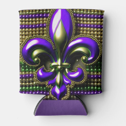 Fleur de lis Beaded Mardi Gras Blikjeskoeler (Voorkant)