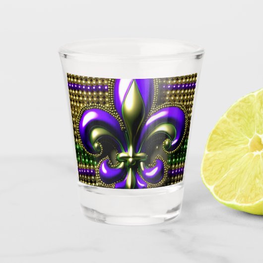 Fleur de lis Beaded Mardi Gras Shot Glas (Voorkant)