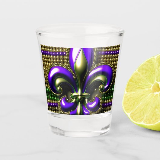 Fleur de lis Beaded Mardi Gras Shot Glas