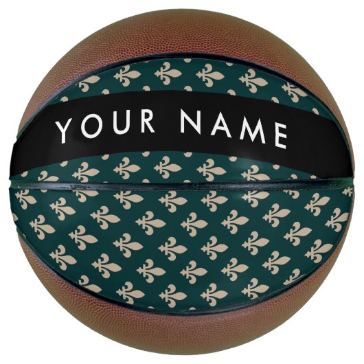 Fleur de Lis, Beige on Green, Royal, Your Name Basketbal (Voorkant)