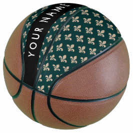 Fleur de Lis, Beige on Green, Royal, Your Name Basketbal