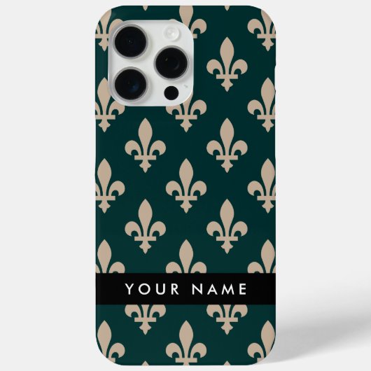 Fleur de Lis, Beige on Green, Royal, Your Name Case-Mate iPhone Case (Achterkant)
