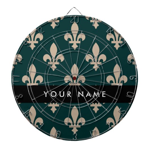 Fleur de Lis, Beige on Green, Royal, Your Name Dartbord (Voorkant)