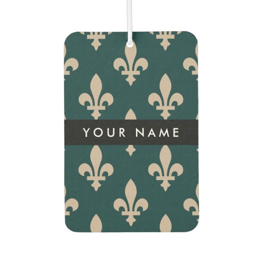 Fleur de Lis, Beige on Green, Royal, Your Name Luchtverfrisser (Voorkant)