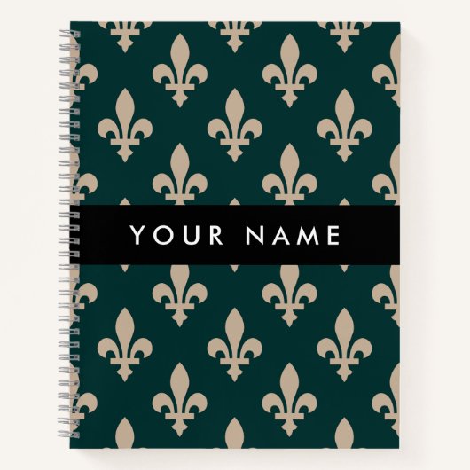 Fleur de Lis, Beige on Green, Royal, Your Name Notitieboek (Voorkant)