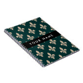 Fleur de Lis, Beige on Green, Royal, Your Name Notitieboek (Rechterzijde)